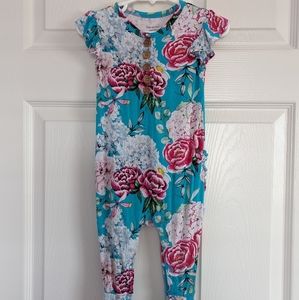 Posh Peanut Henley Cap Sleeve Romper Floral Hydrangea Eloise Pattern